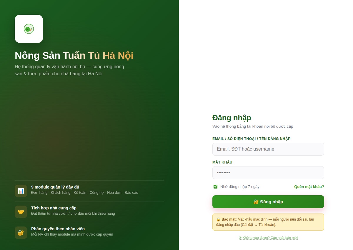 App vận hành Nông Sản Tuấn Tú